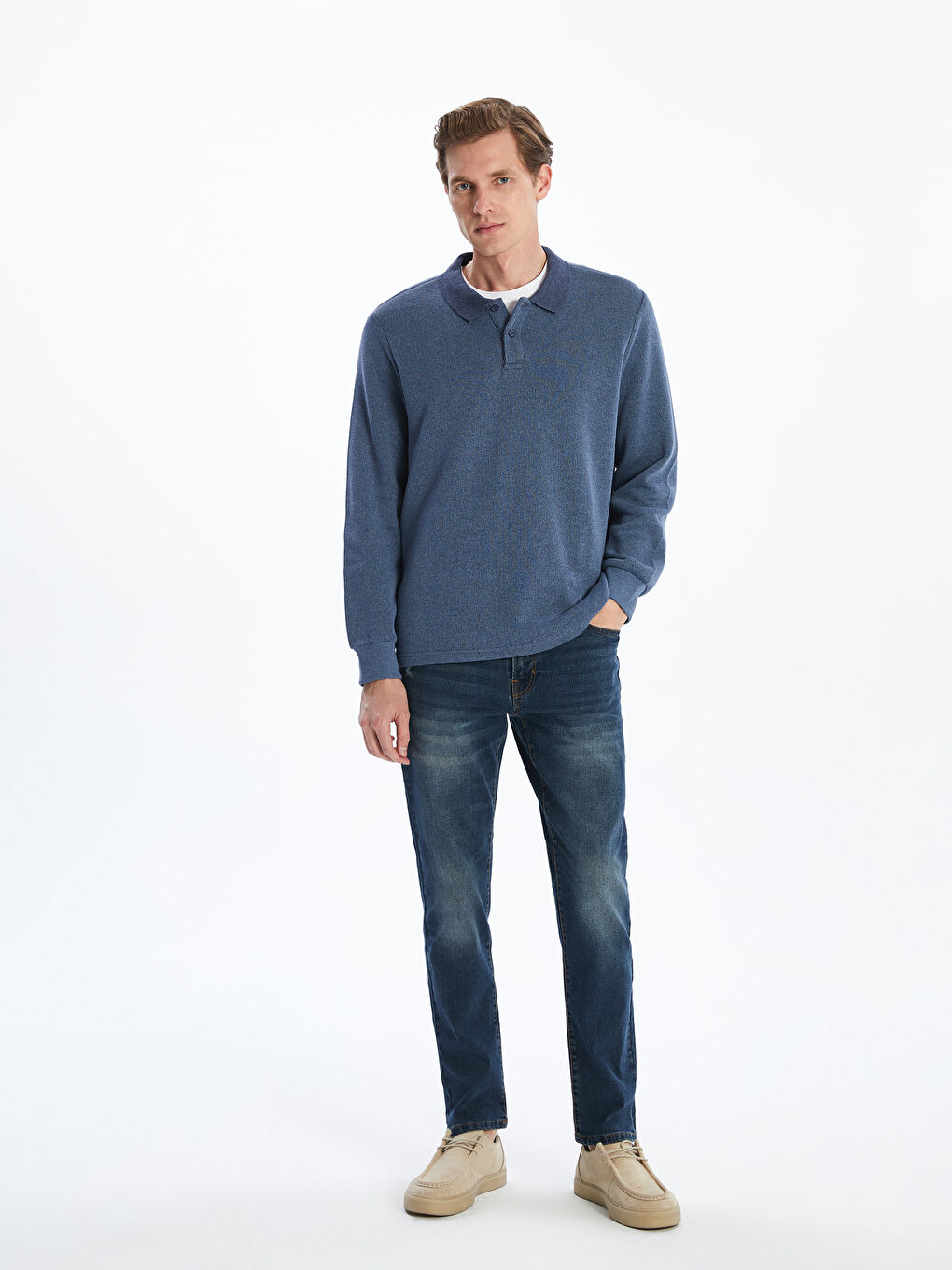 Mavi Polo Yaka Erkek Triko Kazak-1