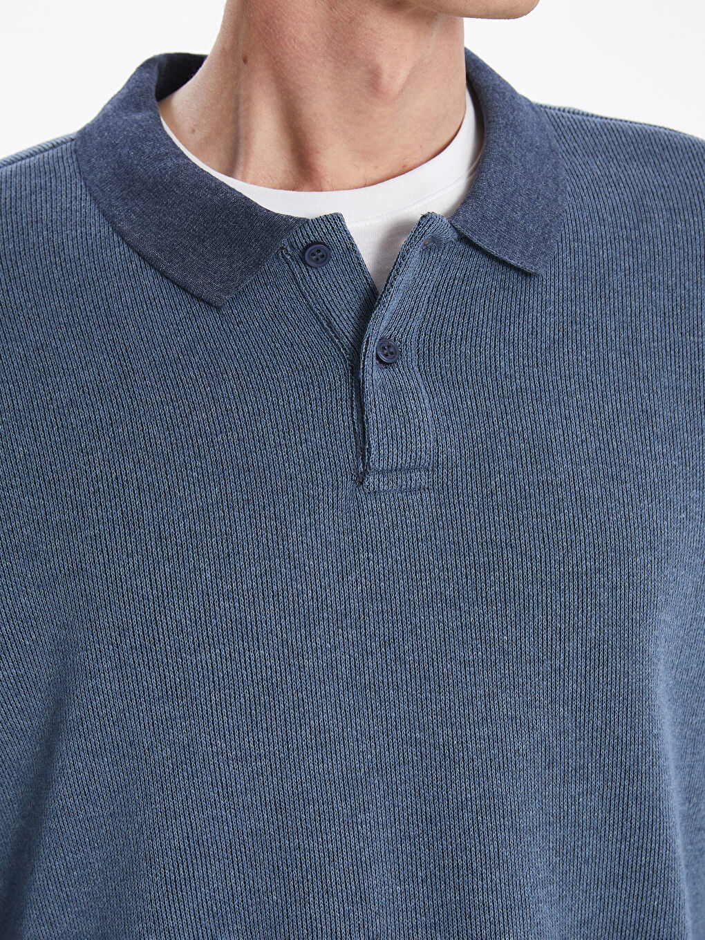 Mavi Polo Yaka Erkek Triko Kazak-2