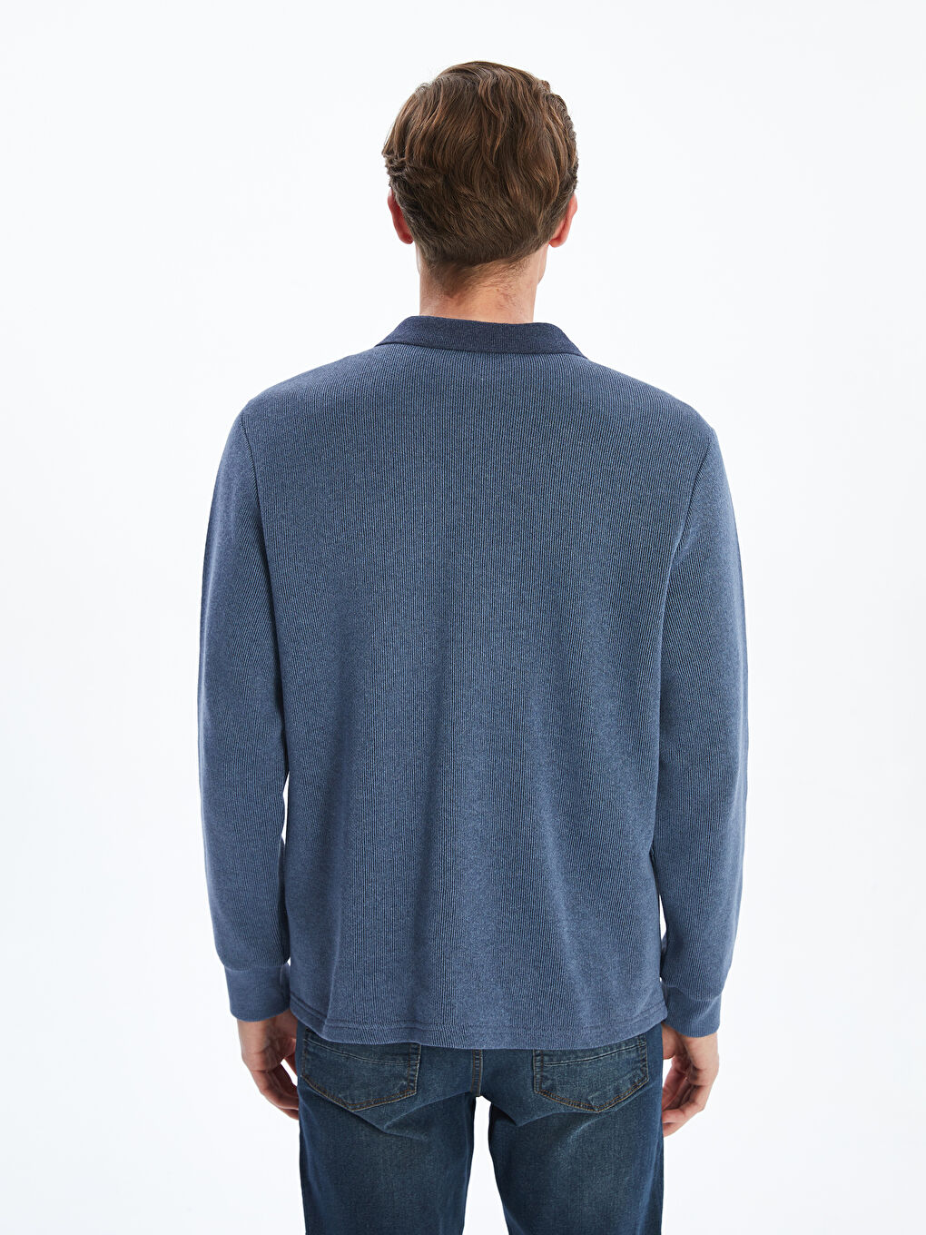 Mavi Polo Yaka Erkek Triko Kazak-3