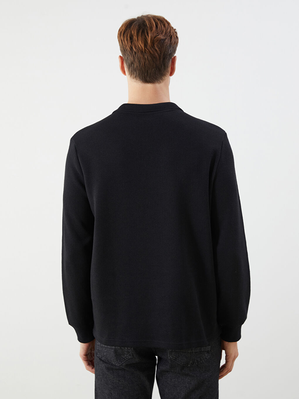 Siyah Polo Yaka Erkek Triko Kazak-3