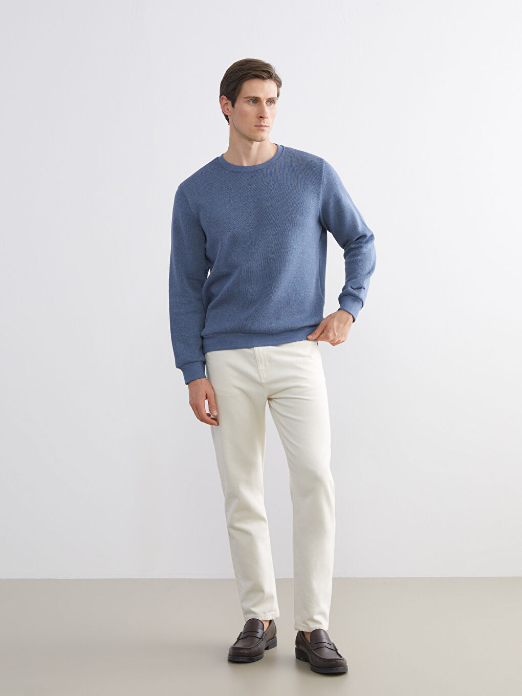 İndigo Bisiklet Yaka Erkek Triko Kazak-1