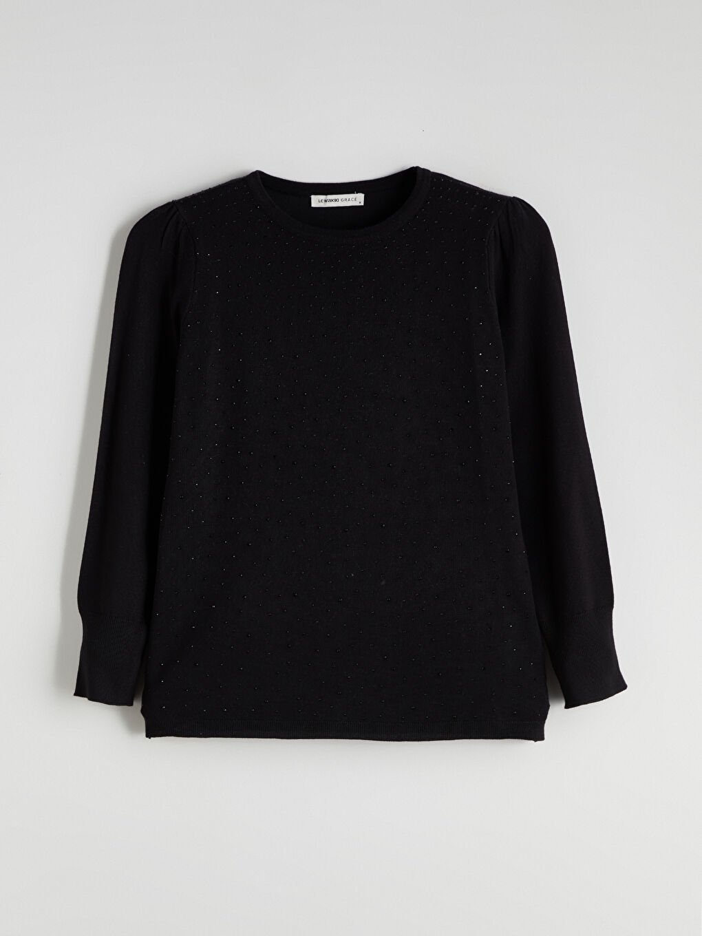Crew Neck Rhinestone Embellished Women's Knit Sweater