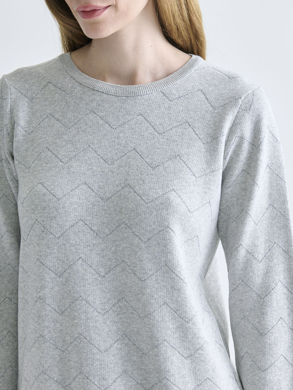 Crew Neck Self-Patterned Women's Knitwear Sweater-2