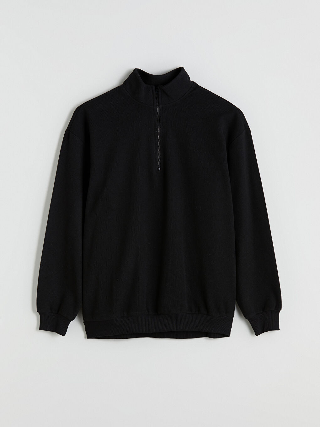 Siyah Dik Yaka Polar Erkek Sweatshirt-4