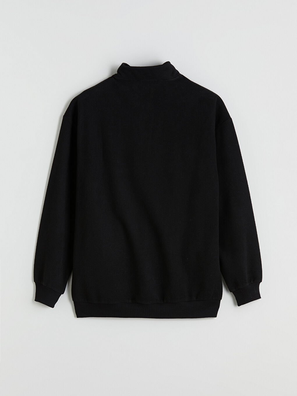 Siyah Dik Yaka Polar Erkek Sweatshirt-5