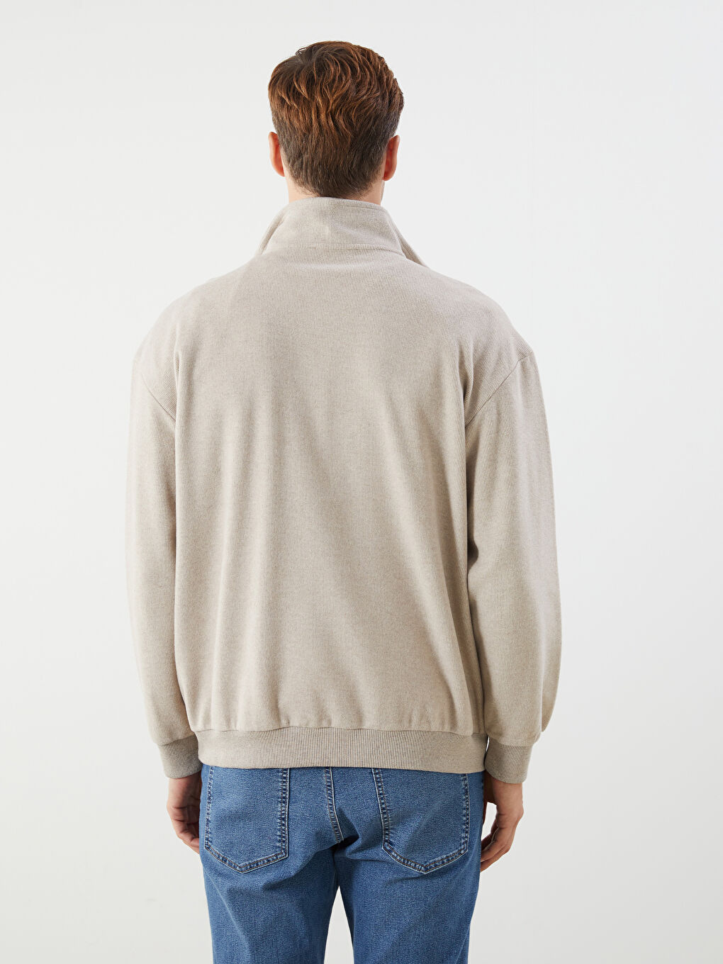 Bej Dik Yaka Polar Erkek Sweatshirt-3