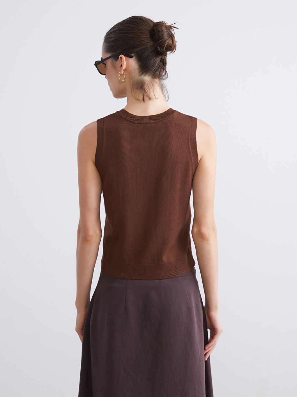 Kahverengi Bisiklet Yaka Kadın Triko Atlet-3