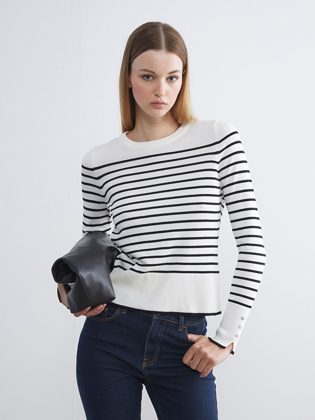 LCW Vision Crew Neck Striped Women's Knitwear Sweater -W5FE27Z8-LEG