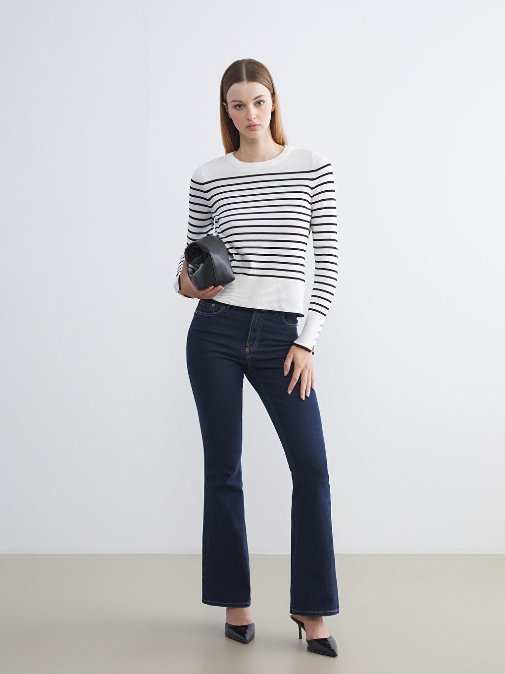 LCW Vision Crew Neck Striped Women's Knitwear Sweater -W5FE27Z8-LEG