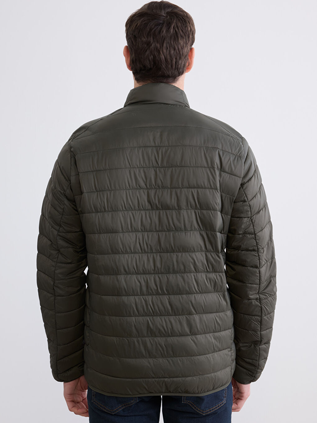 Haki Standart Kalıp Dik Yaka Erkek Şişme Mont-5