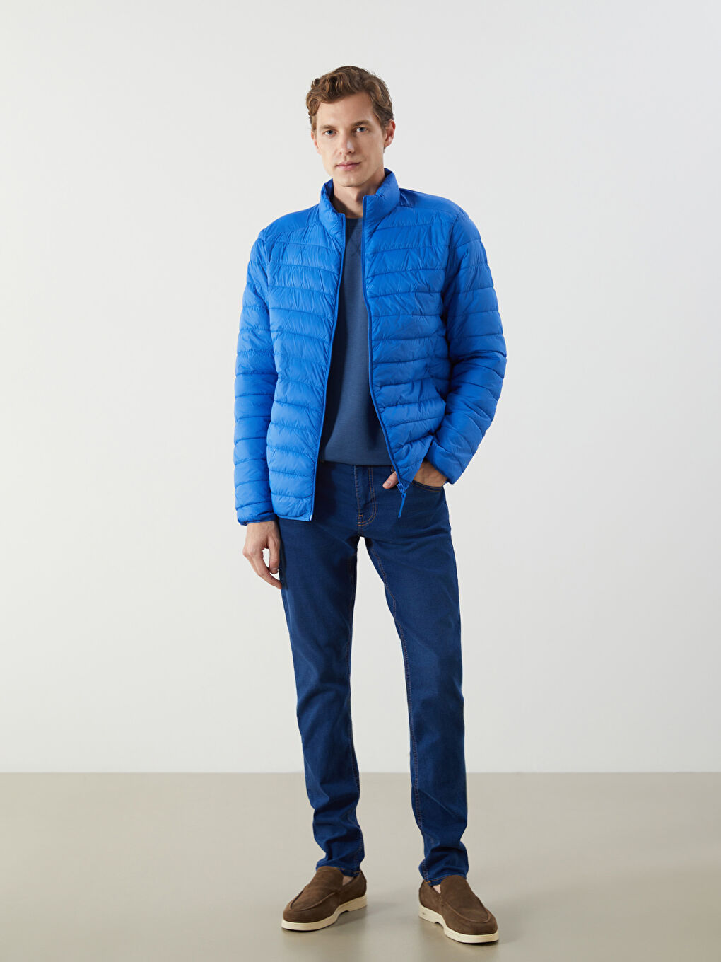 Mavi Standart Kalıp Dik Yaka Erkek Şişme Mont-1