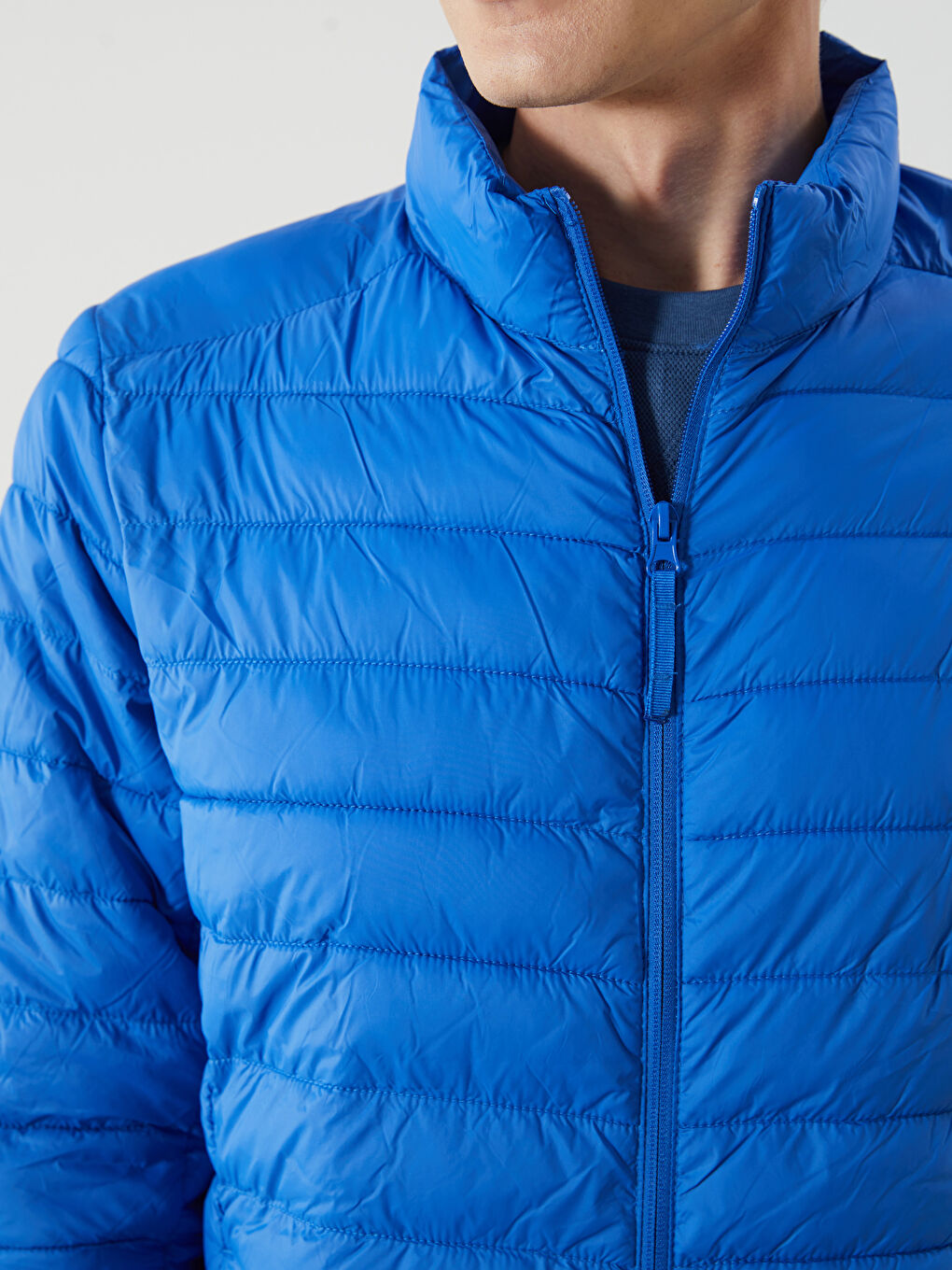 Mavi Standart Kalıp Dik Yaka Erkek Şişme Mont-2