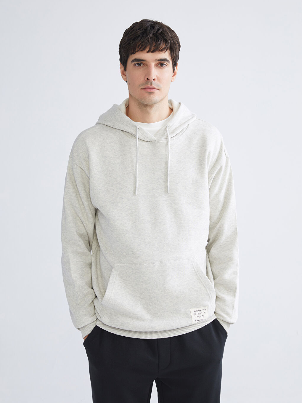 Beyaz Uzun Kollu Erkek Hoodie