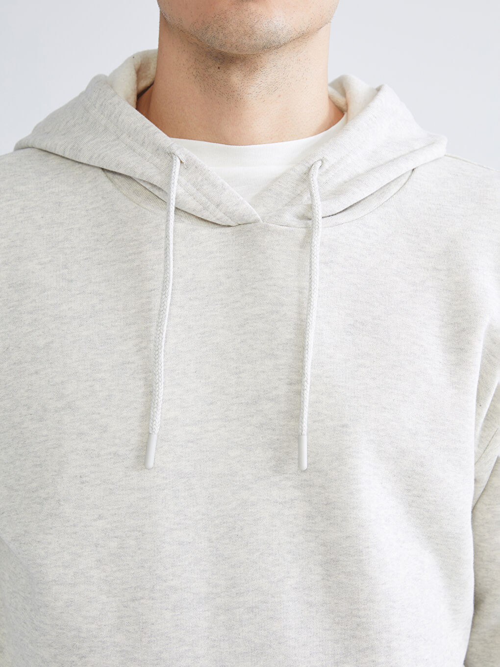 Beyaz Uzun Kollu Erkek Hoodie-2