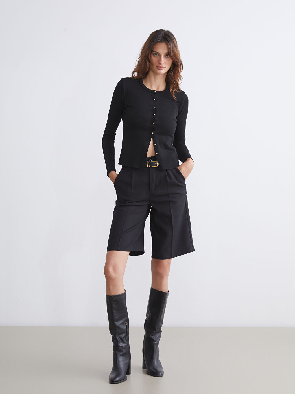 LCW Vision Crew Neck Women's Knitwear Cardigan -W5FE39Z8-CVL
