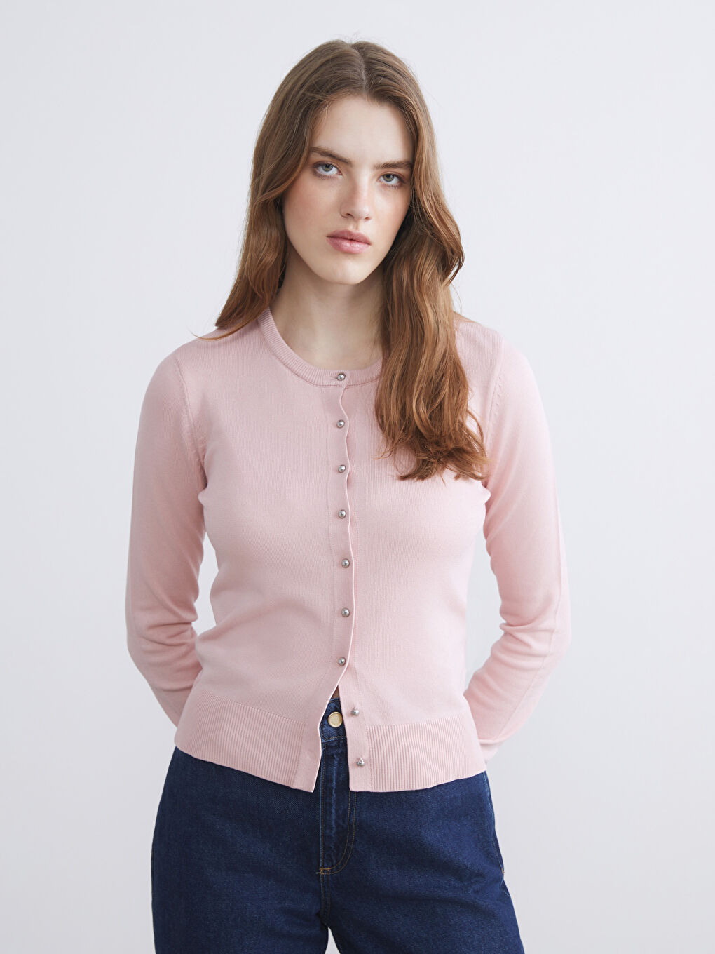 LCW Vision Crew Neck Women's Knitwear Cardigan -W5FE39Z8-JPW
