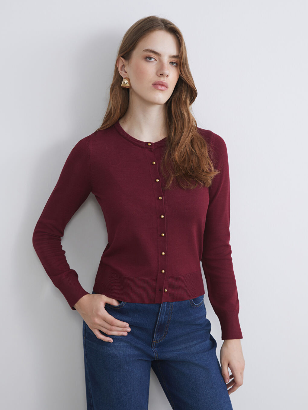LCW Vision Crew Neck Women's Knitwear Cardigan -W5FE39Z8-R3J