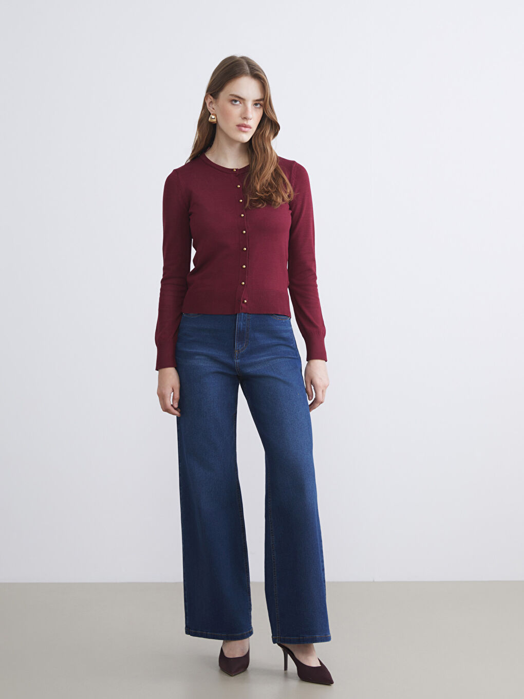 LCW Vision Crew Neck Women's Knitwear Cardigan -W5FE39Z8-R3J