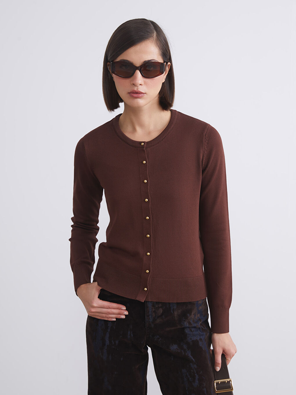 LCW Vision Crew Neck Women's Knitwear Cardigan -W5FE39Z8-HCJ