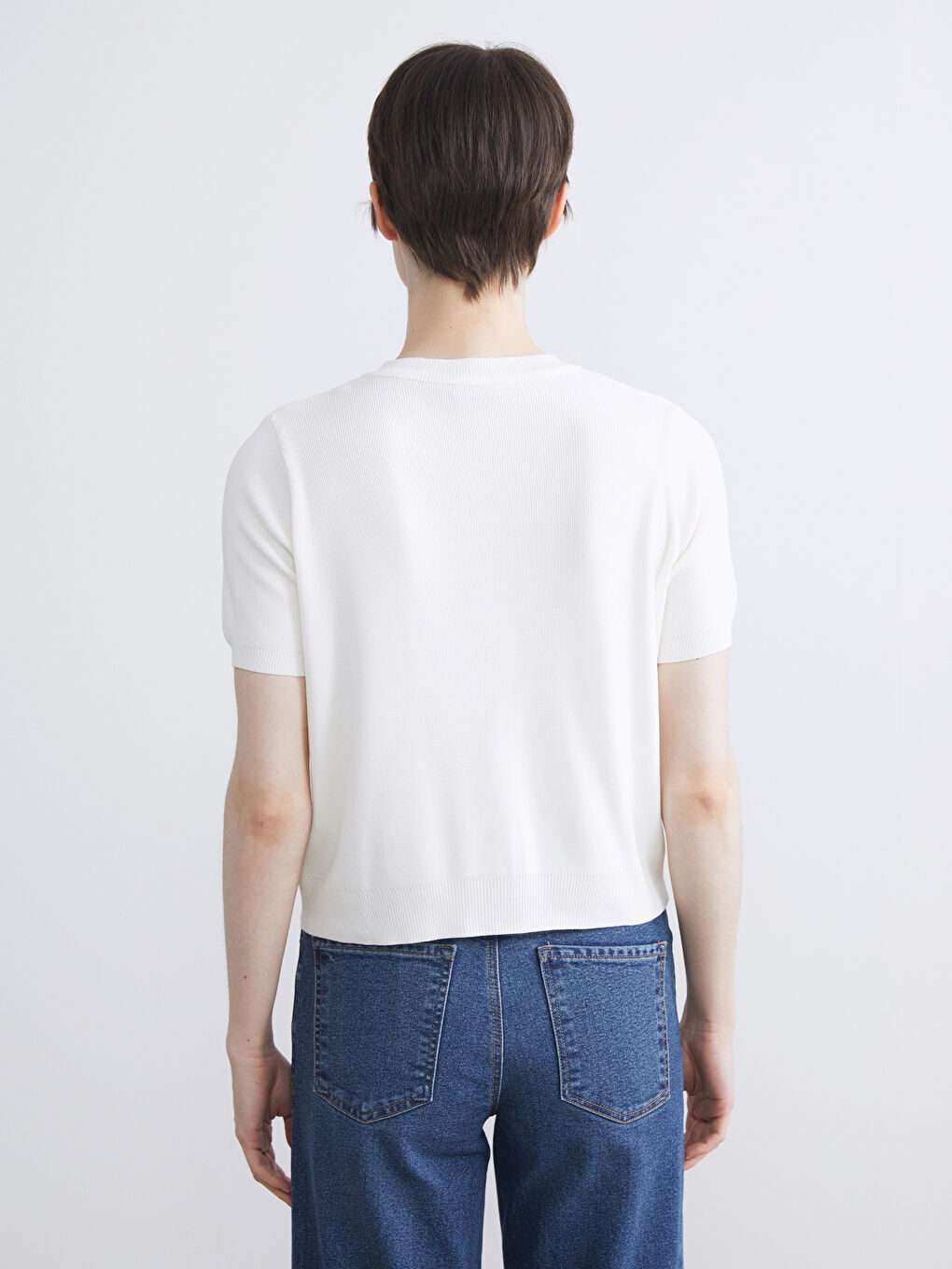 Ekru Bisiklet Yaka Kadın Triko Hırka-3