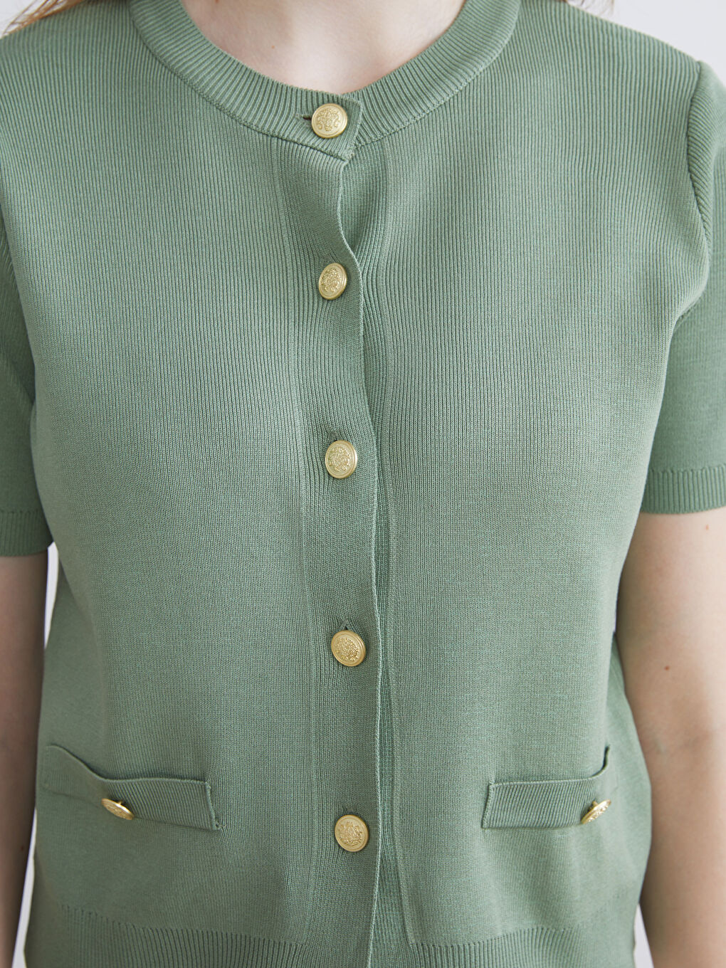 Haki Bisiklet Yaka Kadın Triko Hırka-2