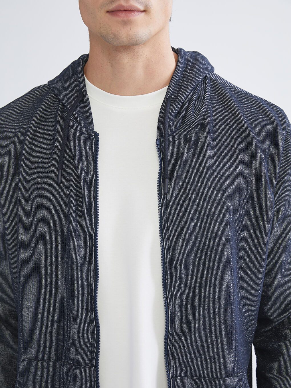 Lacivert Kapüşonlu Uzun Kollu Erkek Fermuarlı Sweatshirt-2