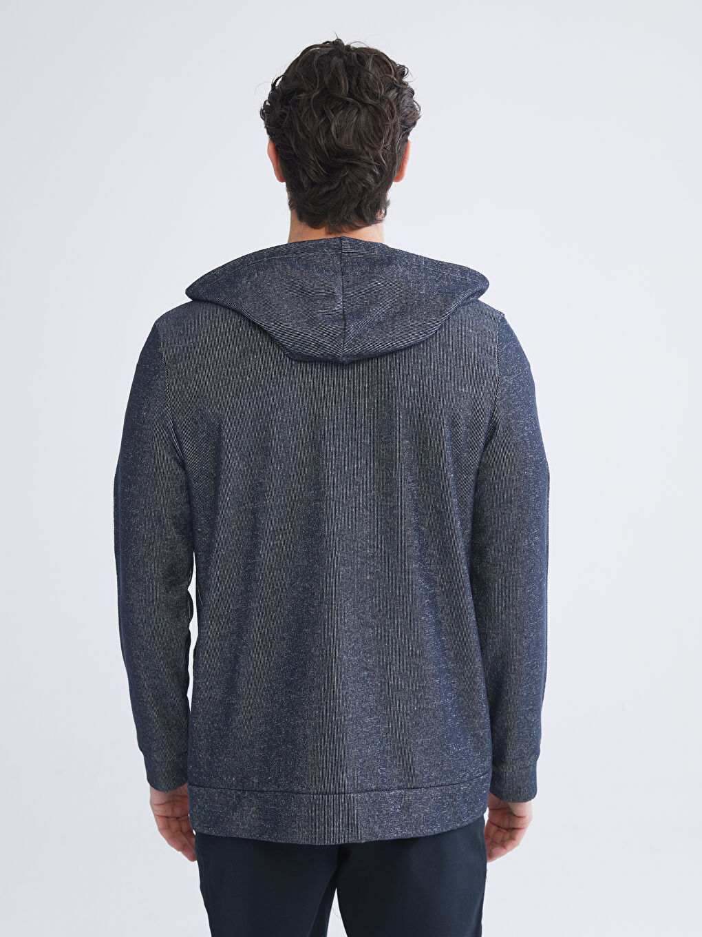 Lacivert Kapüşonlu Uzun Kollu Erkek Fermuarlı Sweatshirt-3