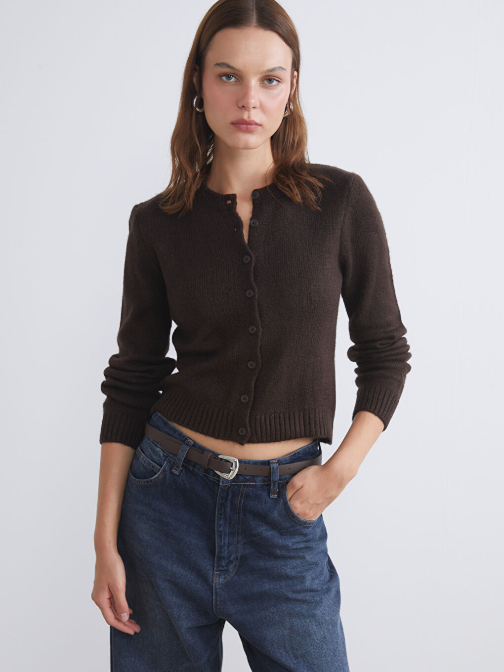 LCW Vision Crew Neck Women's Knitwear Cardigan -W5FE48Z8-HCJ