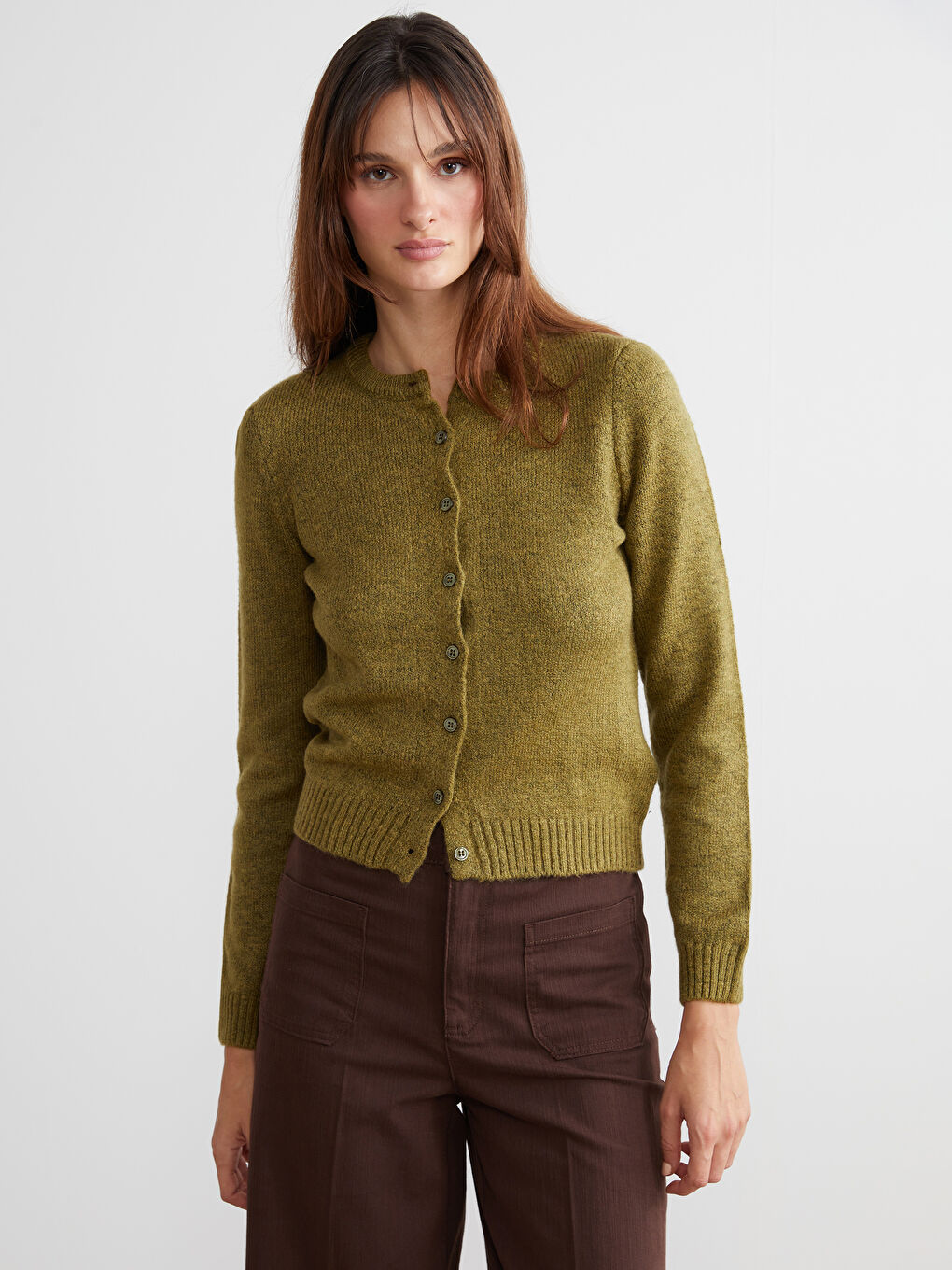 Yeşil Bisiklet Yaka Kadın Triko Hırka