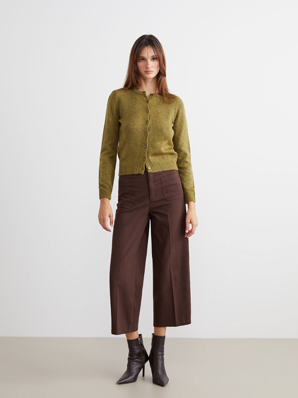 Yeşil Bisiklet Yaka Kadın Triko Hırka-1