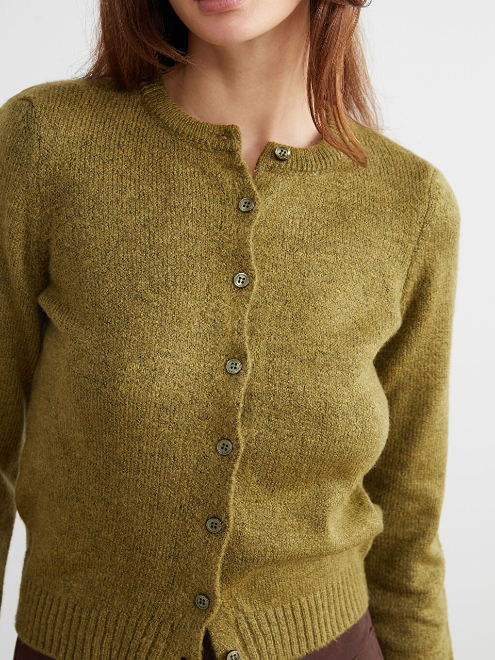 Yeşil Bisiklet Yaka Kadın Triko Hırka-2