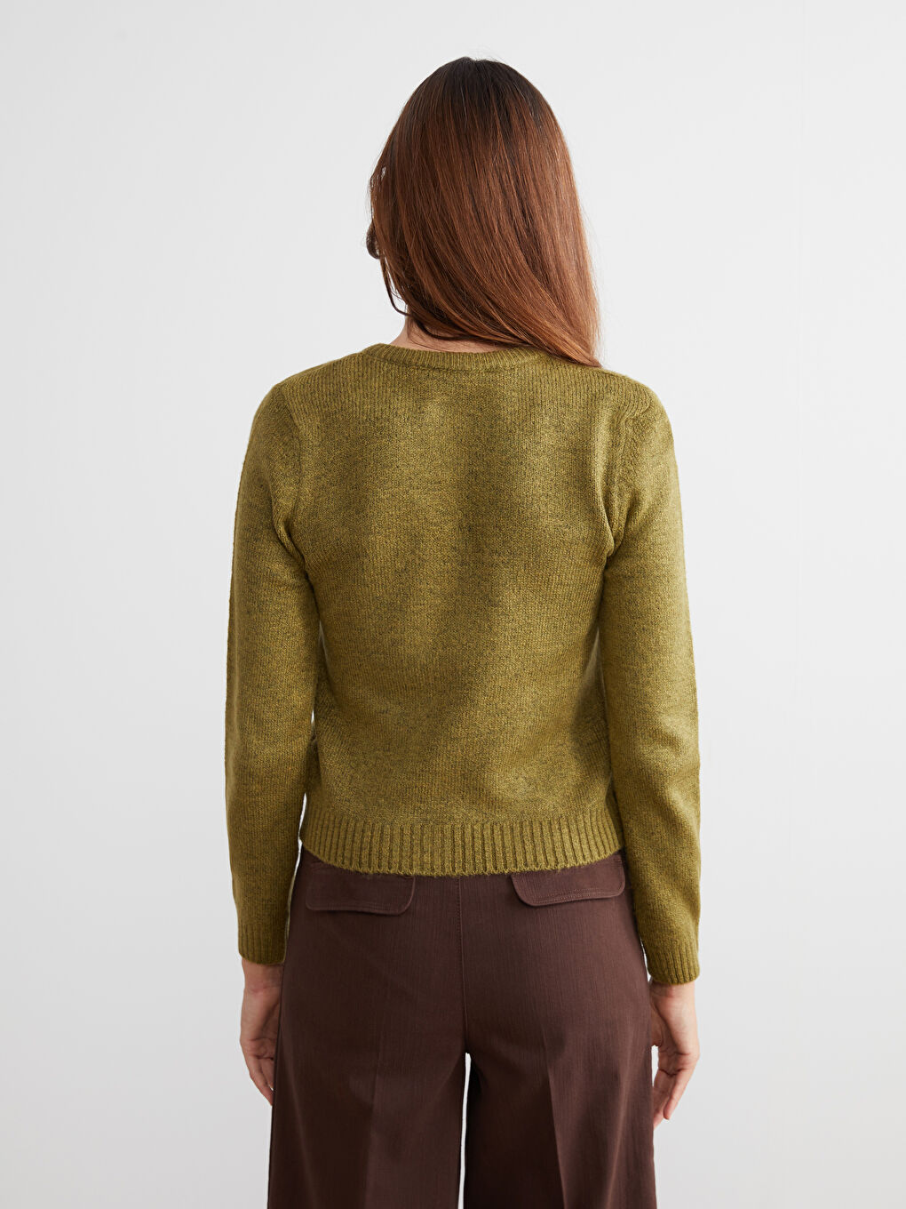 Yeşil Bisiklet Yaka Kadın Triko Hırka-3