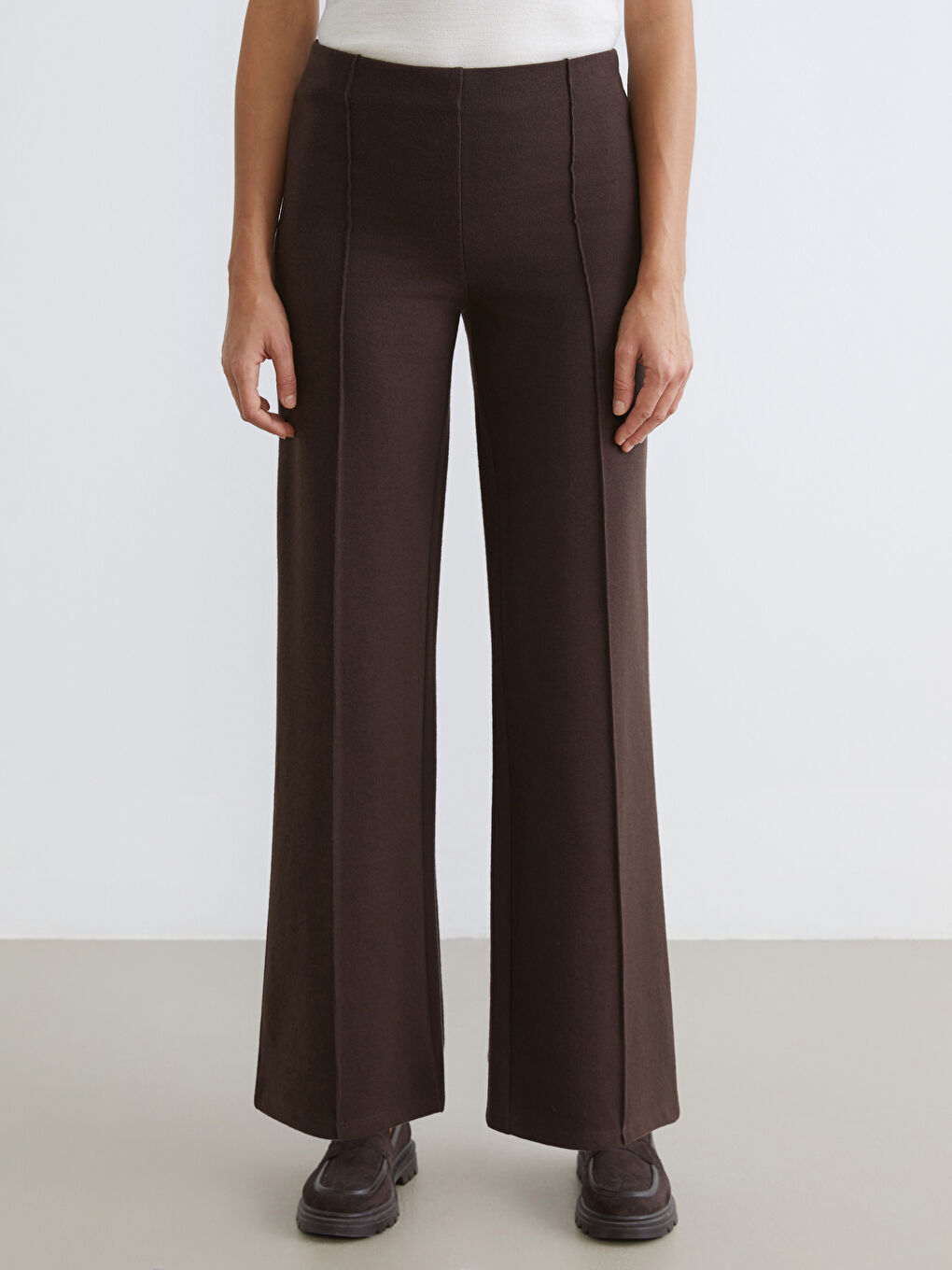 Pantalone od trikotaže sa elastičnim strukom i širokim nogavicama za žene-1