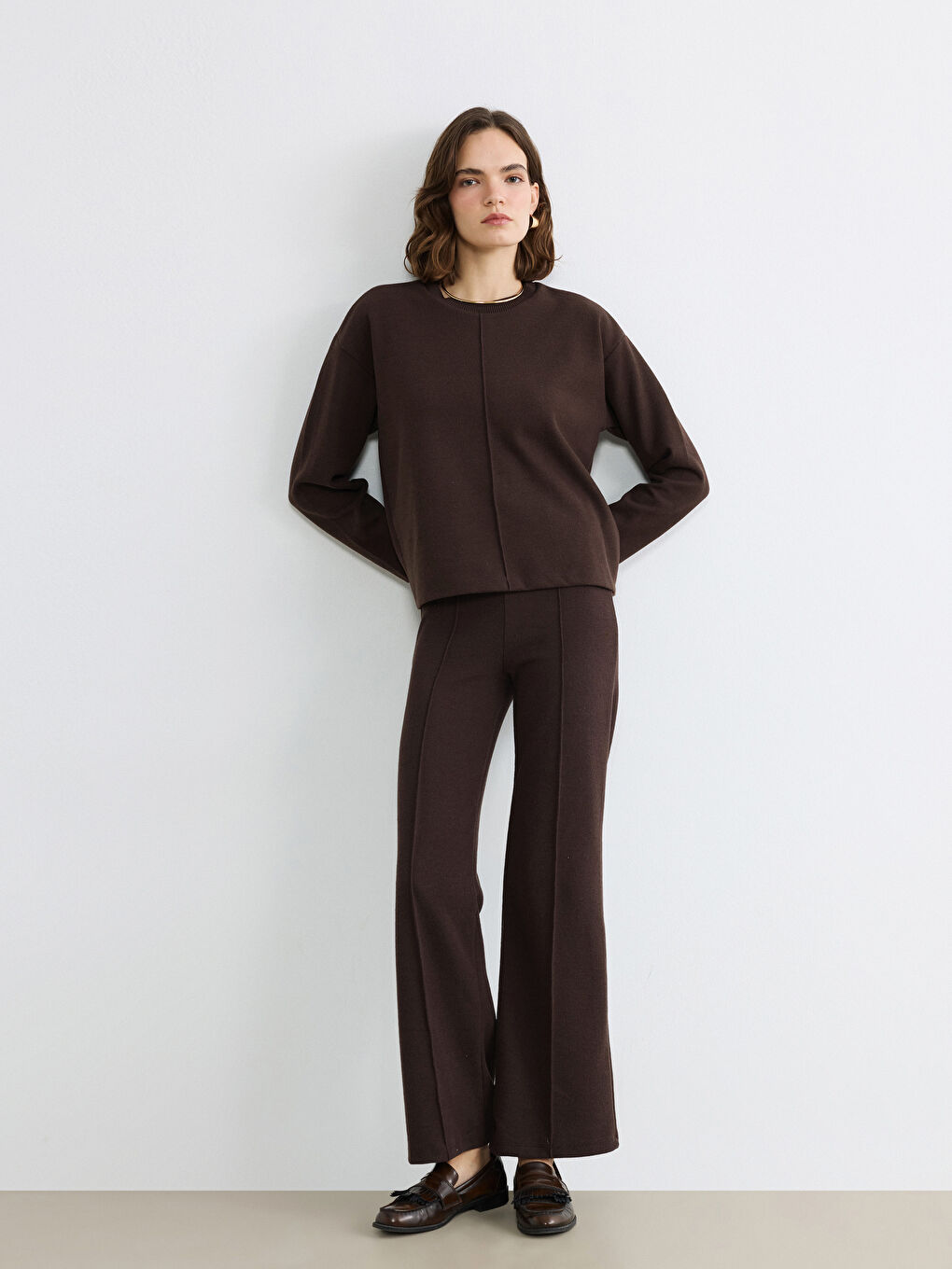 Elasticated Waist Wide Leg Women's Knitwear Trousers