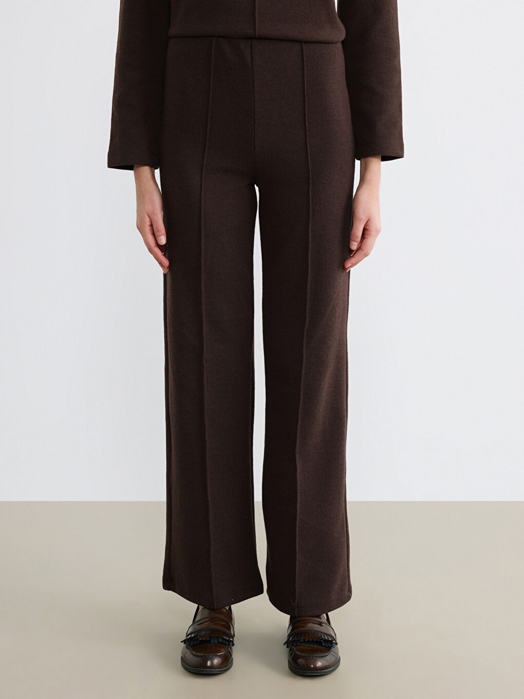 Elasticated Waist Wide Leg Women's Knitwear Trousers-1