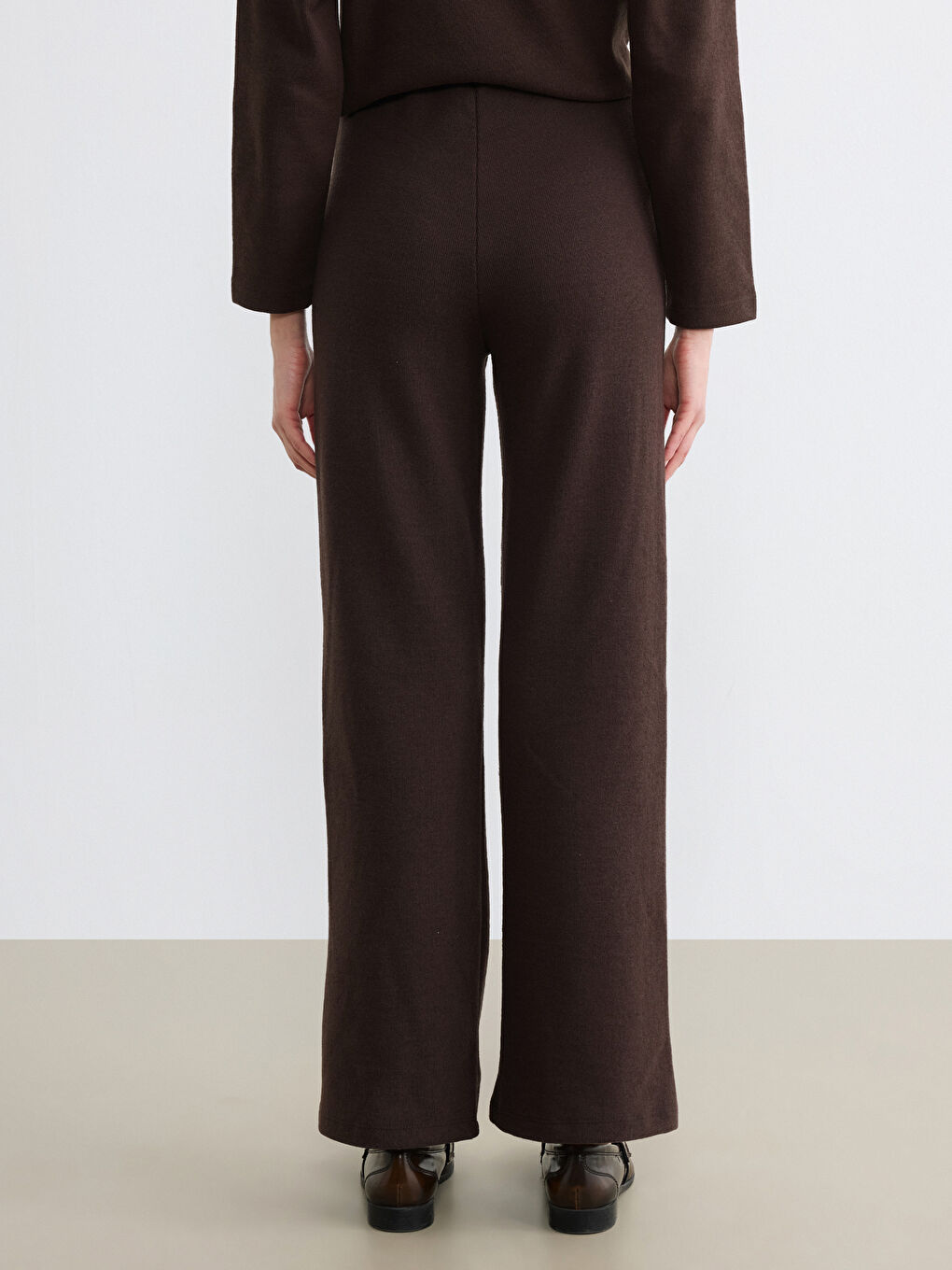 Elasticated Waist Wide Leg Women's Knitwear Trousers-5