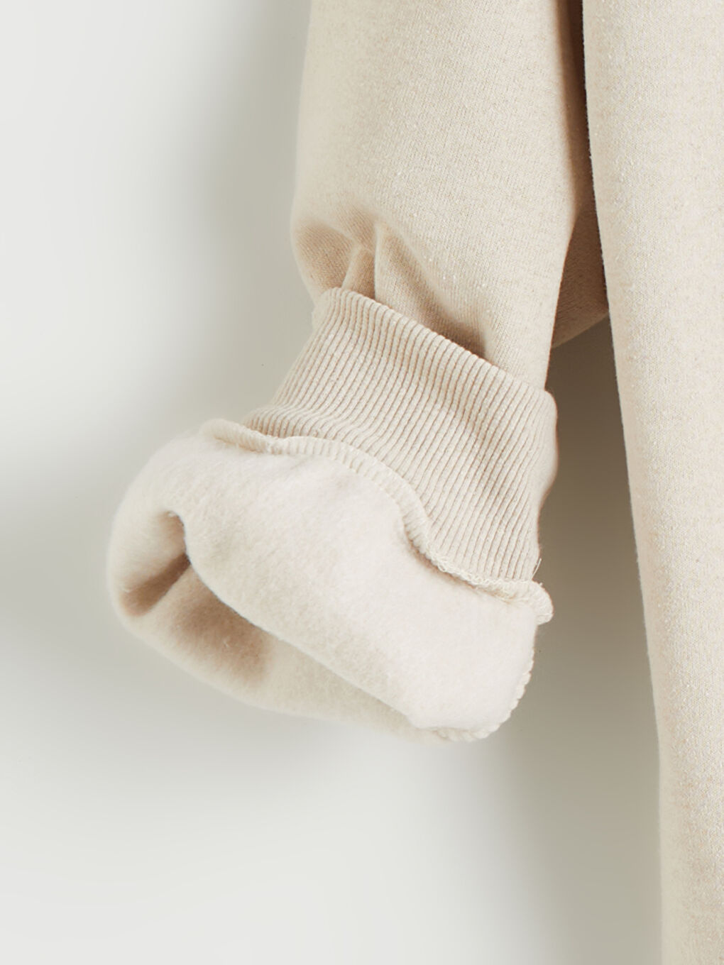 Bej Kapüşonlu Uzun Kollu Erkek Fermuarlı Sweatshirt-5