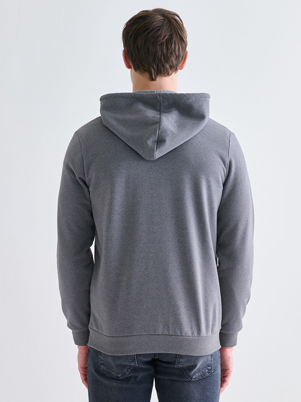 Antrasit Kapüşonlu Uzun Kollu Erkek Fermuarlı Sweatshirt-3