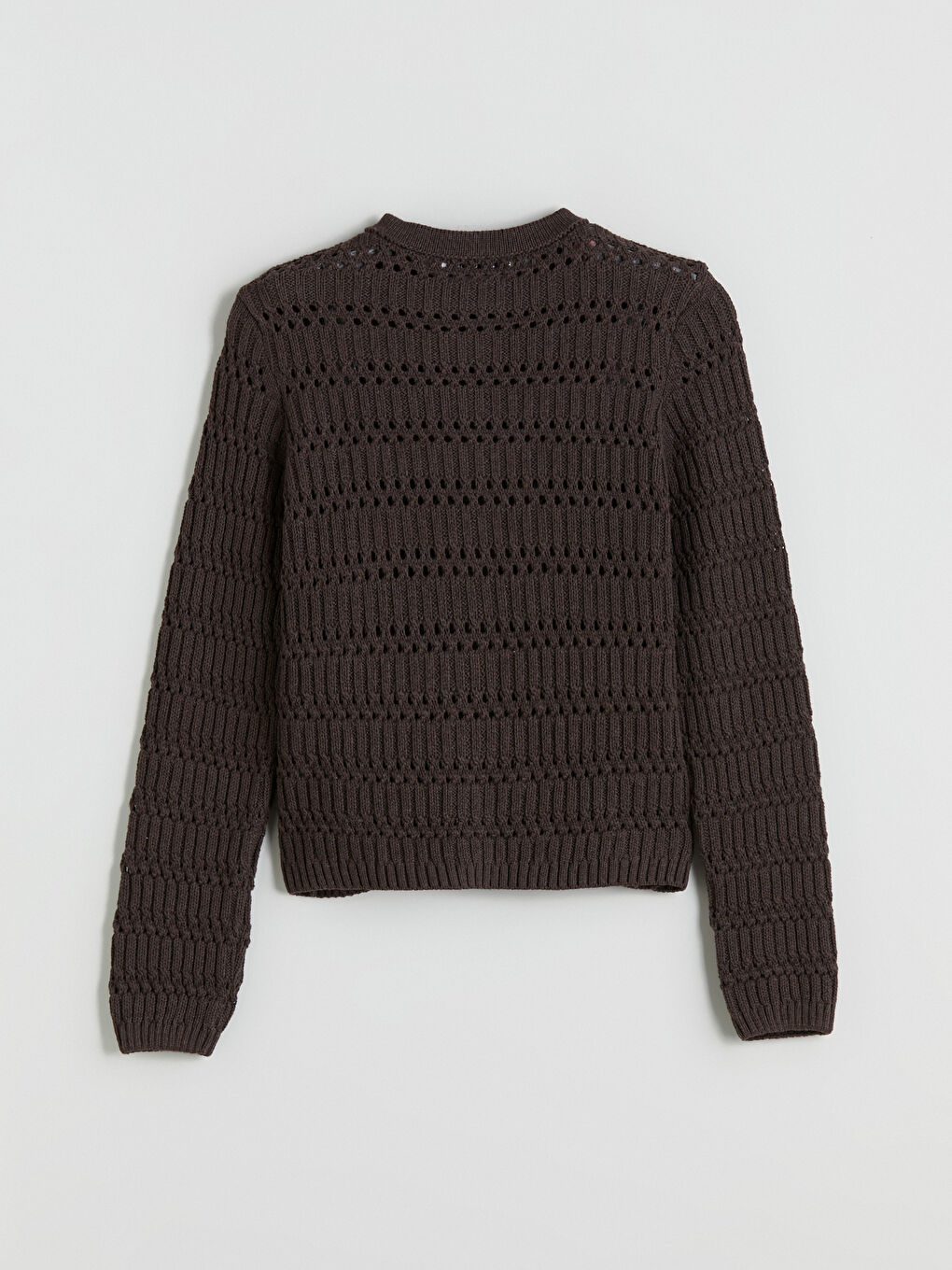 Kahverengi Bisiklet Yaka Ajurlu Kadın Triko Hırka-5