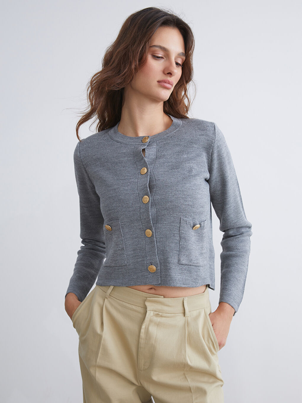 LCW Vision Crew Neck Women's Knitwear Cardigan -W5FE67Z8-D3A