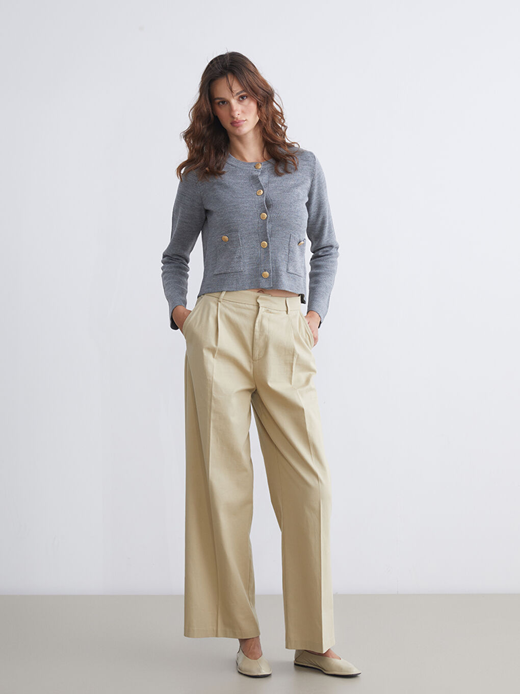 LCW Vision Crew Neck Women's Knitwear Cardigan -W5FE67Z8-D3A
