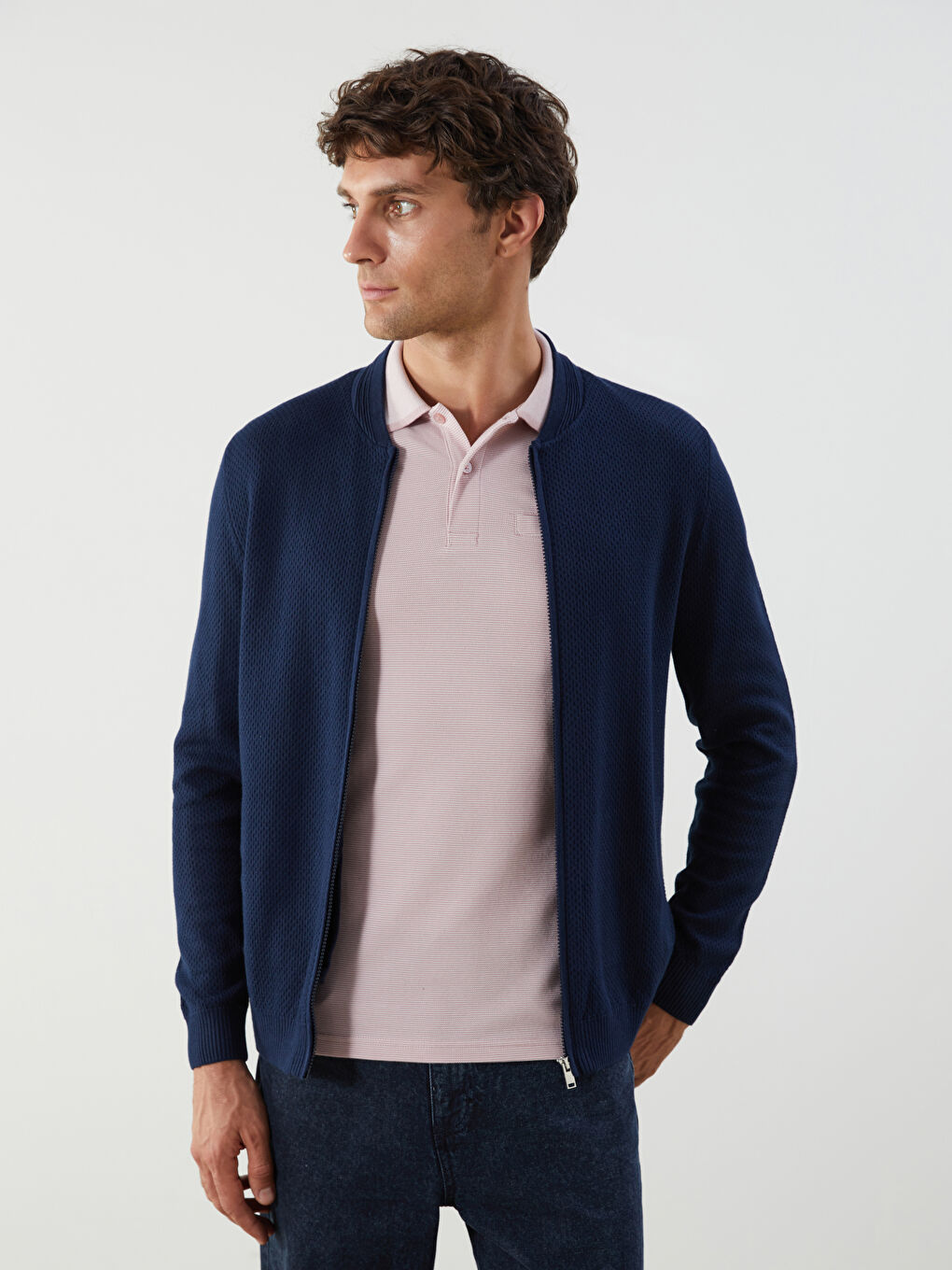 Regular Fit Funnel Neck Men's Knit Cardigan