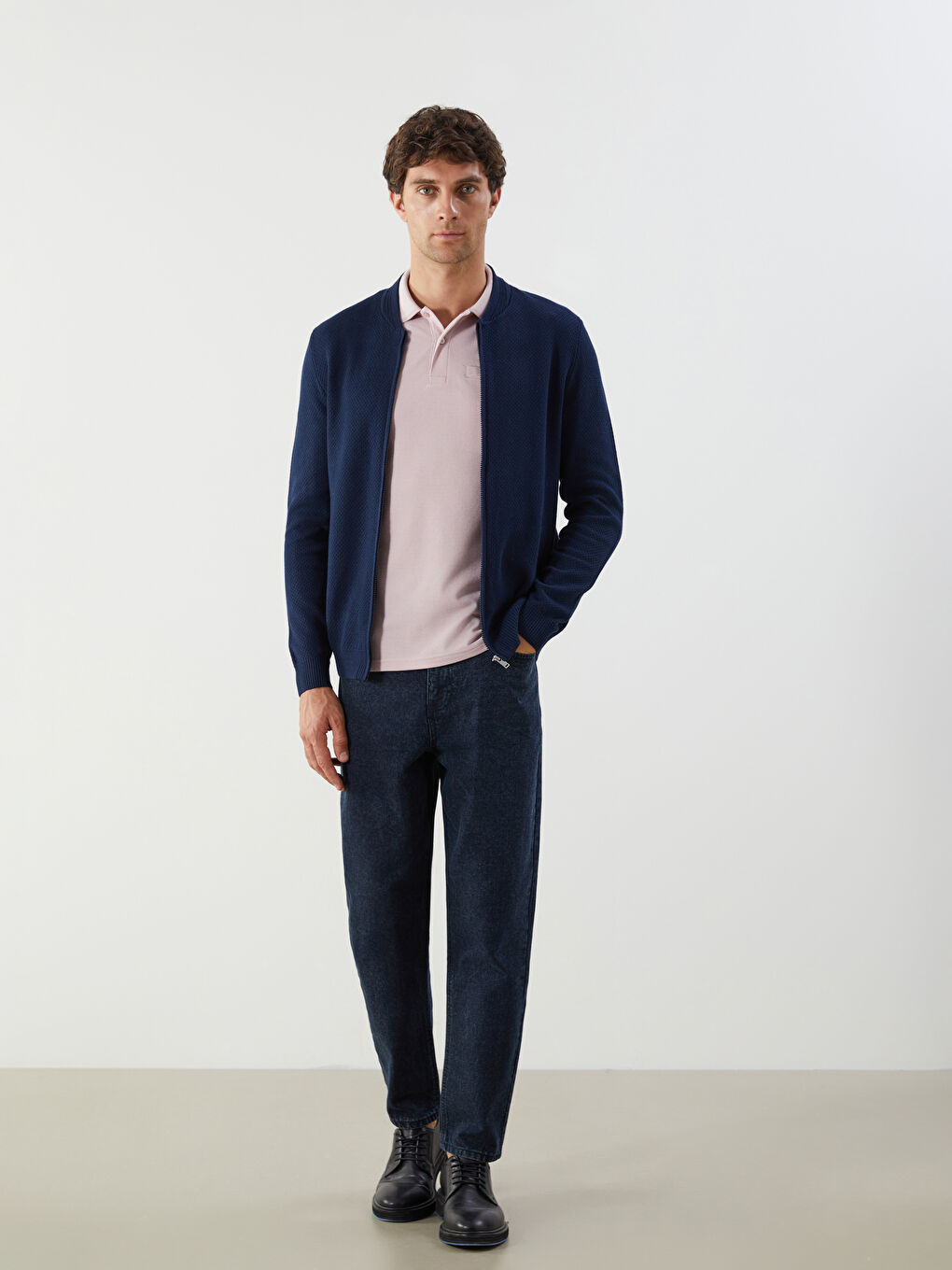 Regular Fit Funnel Neck Men's Knit Cardigan-1