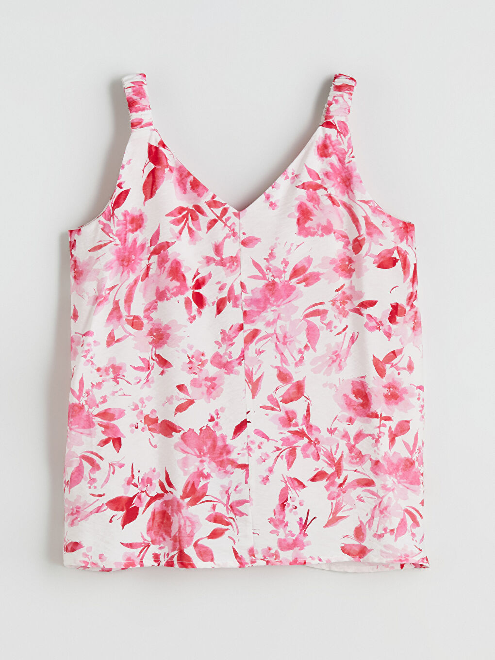 Pembe V Yaka Çiçekli Bluz-6