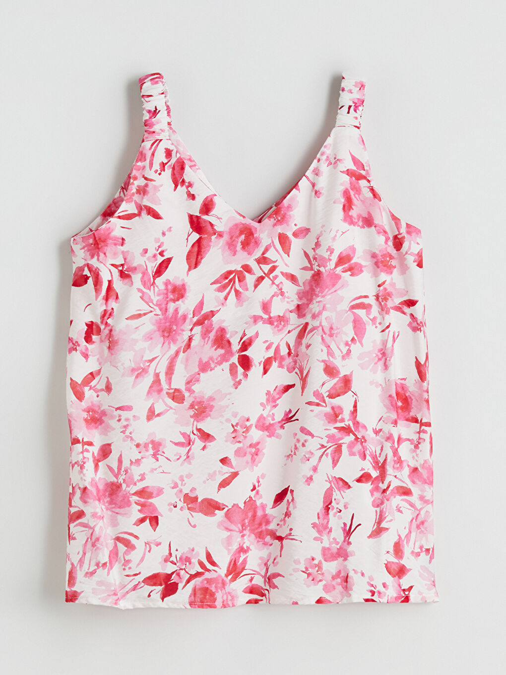 Pembe V Yaka Çiçekli Bluz-7