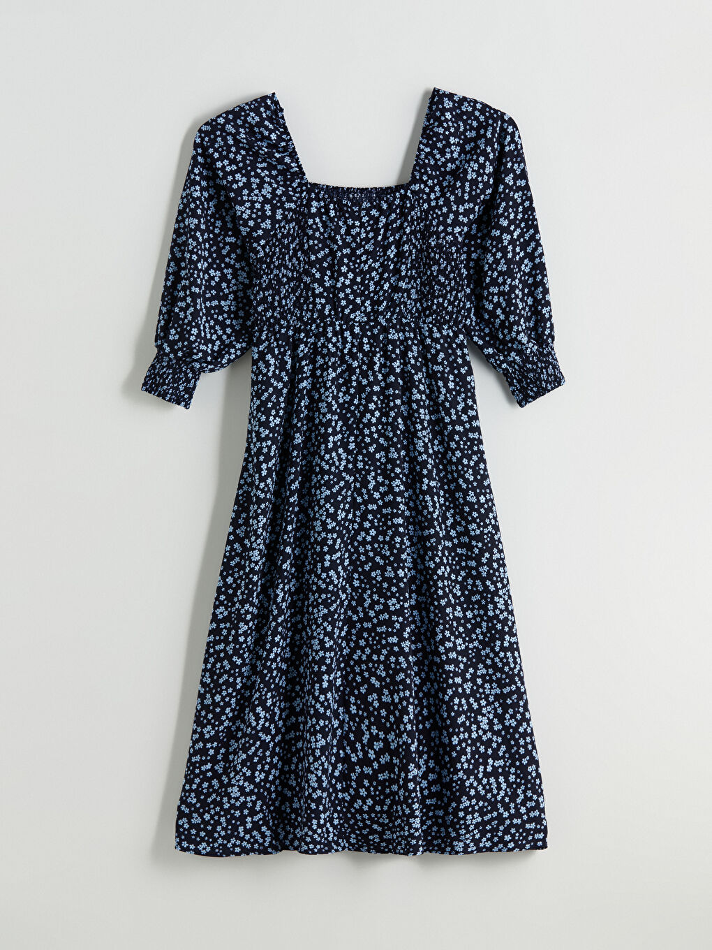 Square Neck Floral Balloon Sleeve Dress-4