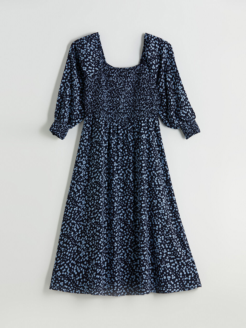 Square Neck Floral Balloon Sleeve Dress-5