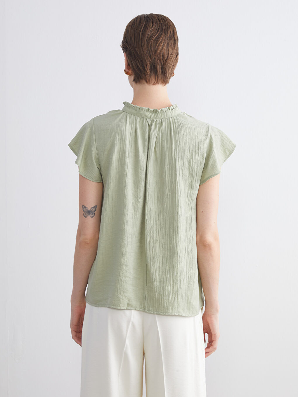 Yeşil Bağlamalı Yaka Dokulu Bluz-3