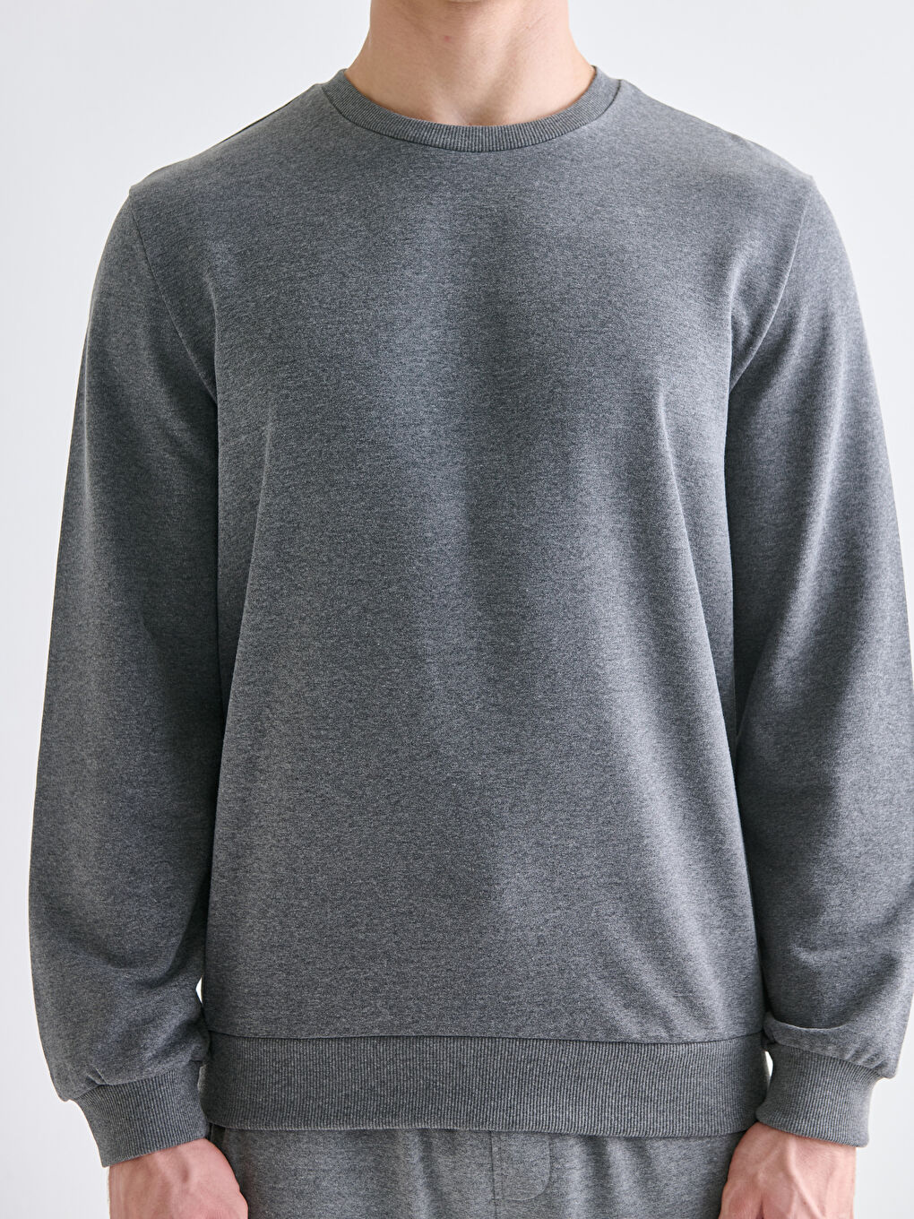Antrasit Bisiklet Yaka Erkek Sweatshirt-2