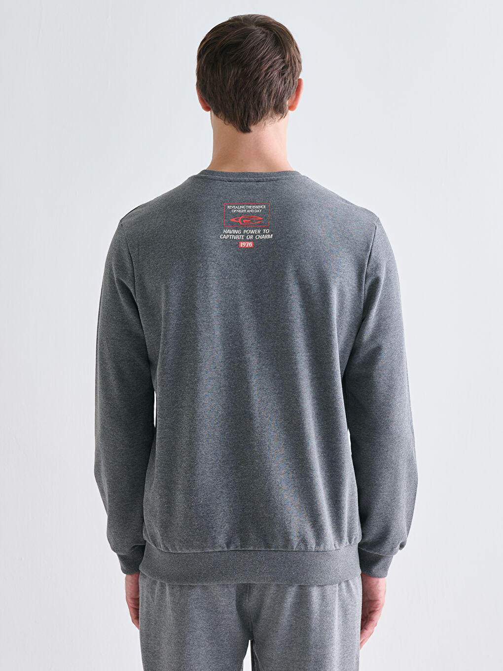 Antrasit Bisiklet Yaka Erkek Sweatshirt-3